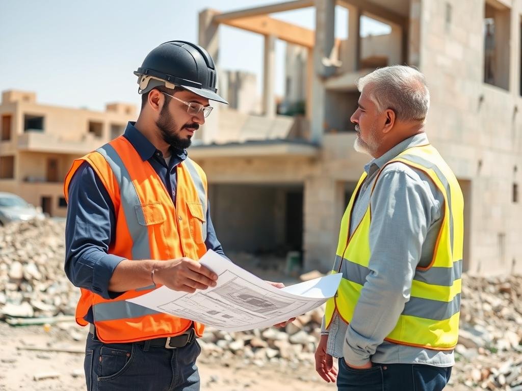 مقاول تكسير وهدم حولي محترف يناقش خطة المشروع مع العميل