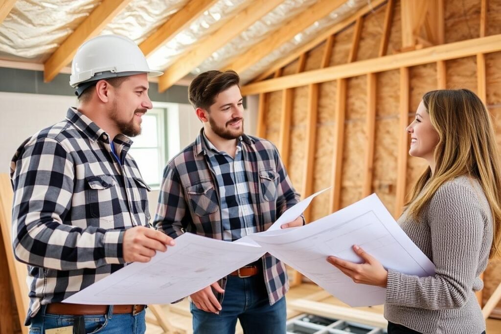 مقاول عازل اسطح يقدم استشارة لصاحب منزل حول أفضل أنواع العزل