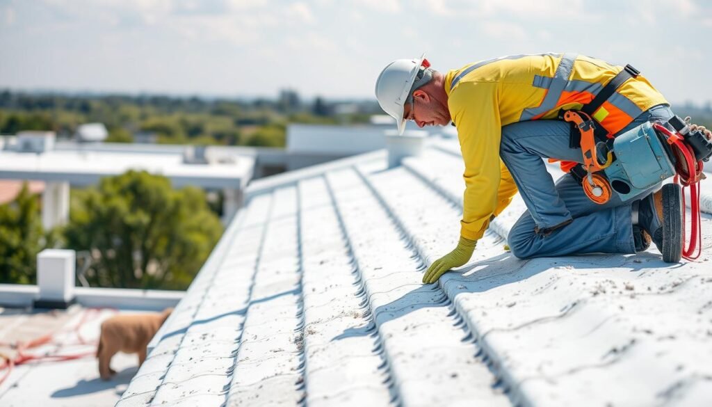 مقاول عازل اسطح يقوم بتنفيذ أعمال العزل على سطح مبنى