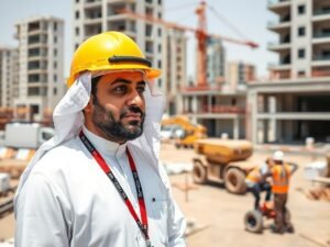 مقاول عام يشرف على أعمال البناء في موقع إنشاء