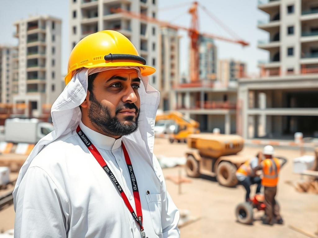 مقاول عام يشرف على أعمال البناء في موقع إنشاء