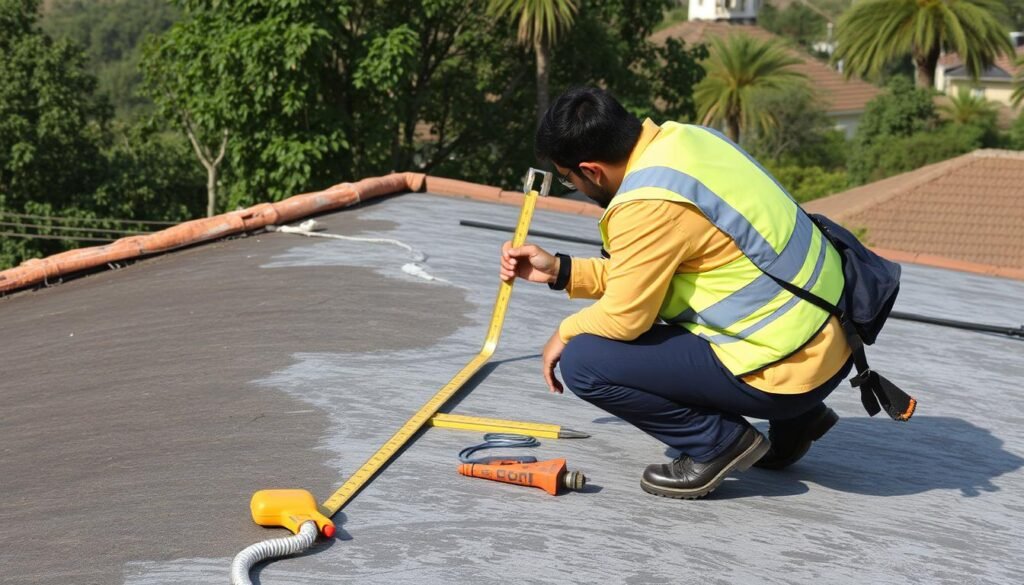 مقاول عزل أسطح الرميثية يقوم بفحص وتقييم حالة السطح قبل البدء بالعزل