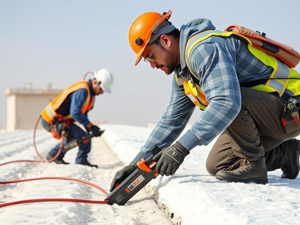 مقاول عزل أسطح مشرف يقوم بتطبيق مواد العزل الحراري