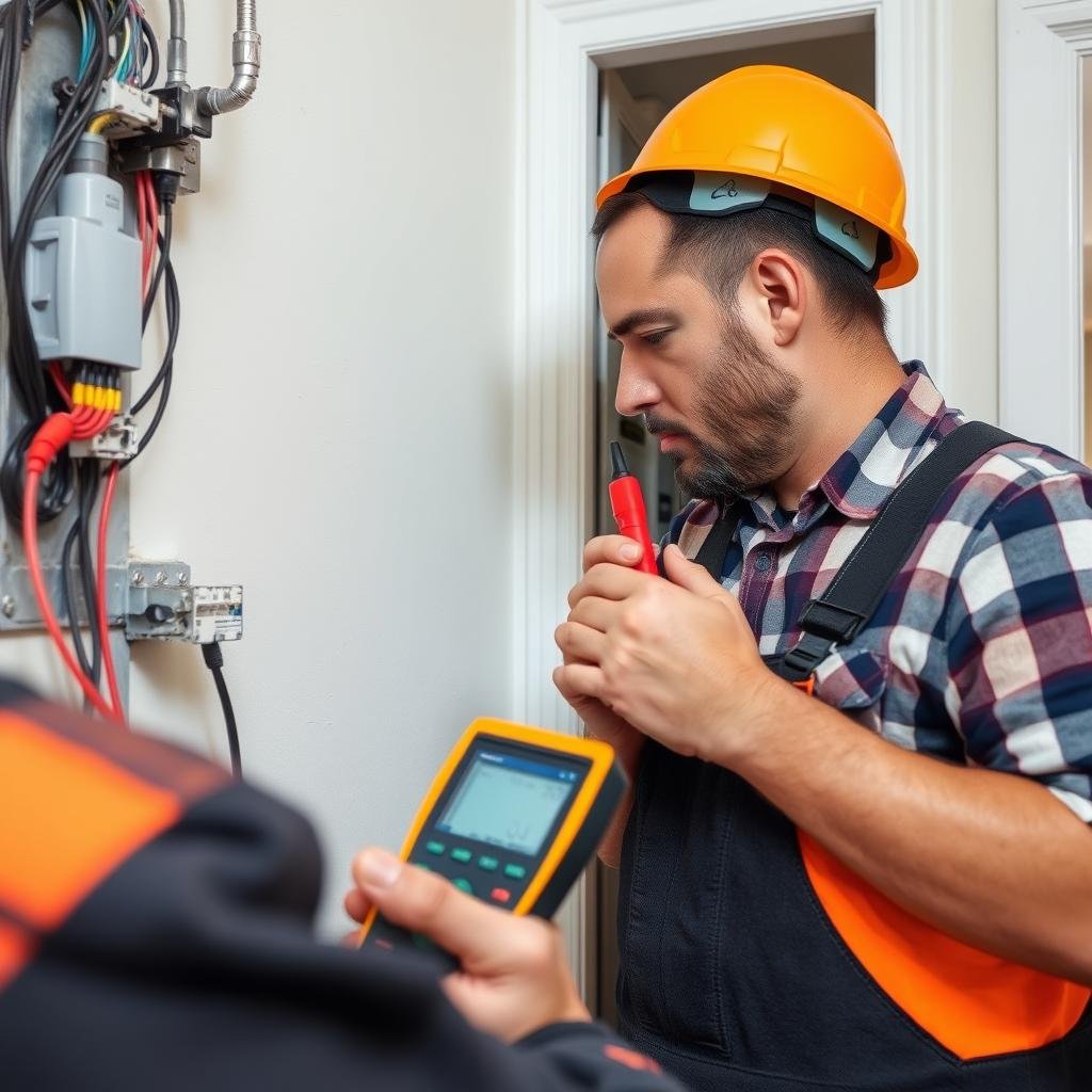 مقاول كهرباء يقوم بإصلاح عطل كهربائي