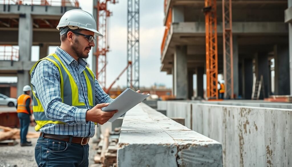 مهندس إشراف ومقاول عظم يتفقدان جودة تنفيذ الأعمال في موقع البناء