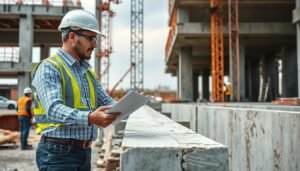مهندس إشراف ومقاول عظم يتفقدان جودة تنفيذ الأعمال في موقع البناء