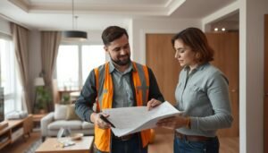 مهندس ترميم يشرح خطة العمل لعميل في شقة بالجابرية مهندس ترميم يشرح خطة العمل لعميل في شقة بالجابرية
