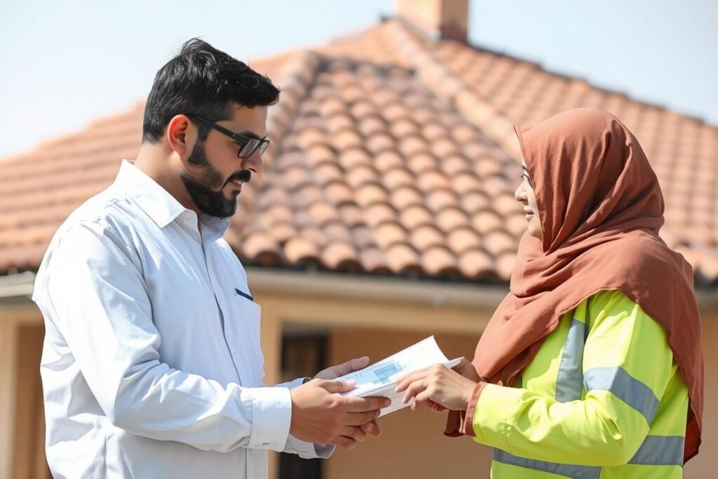 مهندس يشرح خيارات عزل الأسطح لعميل في الفيحاء