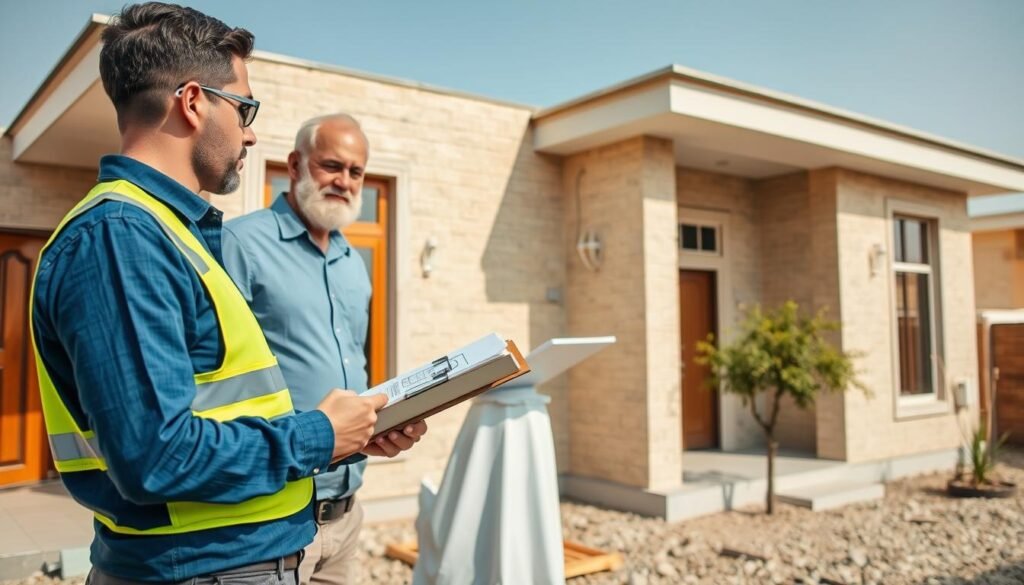 مهندس يقوم بتقييم حالة منزل في السالمية كجزء من مرحلة التخطيط لعملية الترميم