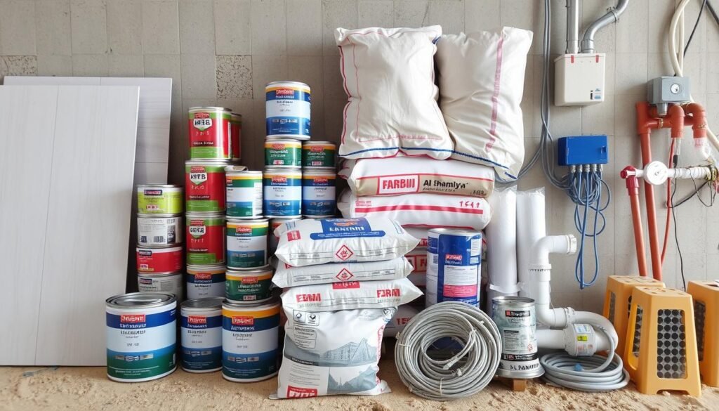 مواد بناء وترميم عالية الجودة مستخدمة في ترميم شقق الشامية