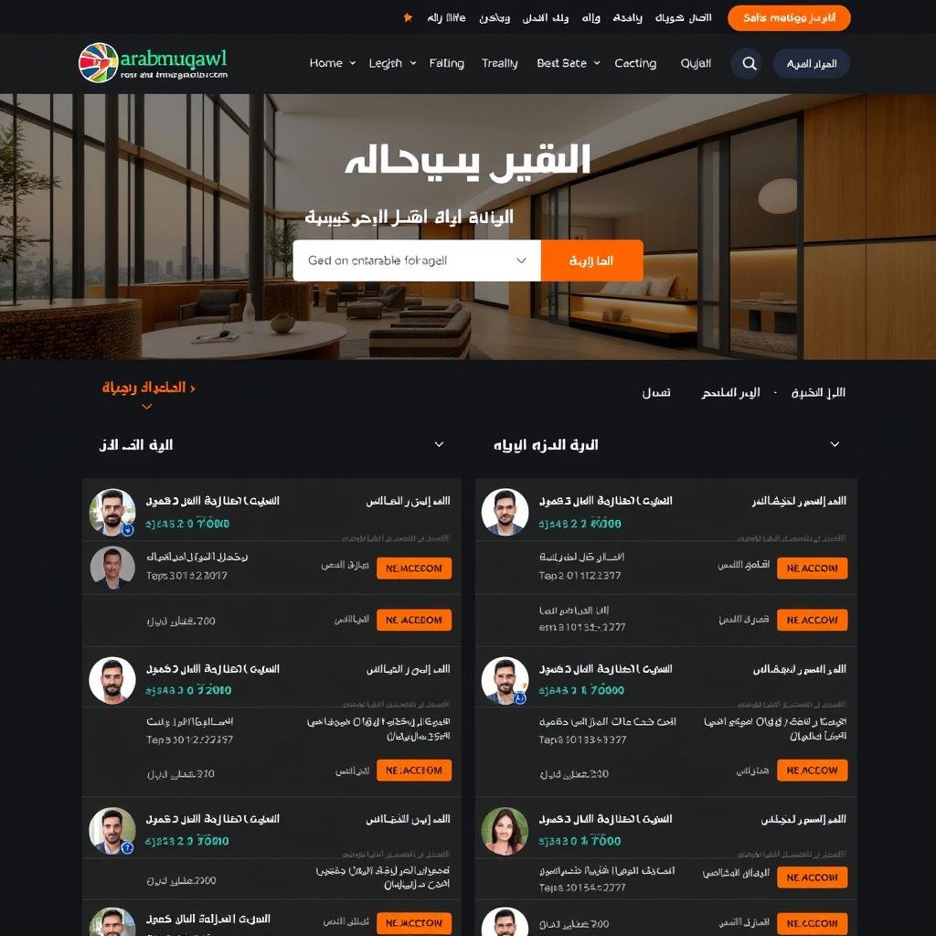 واجهة موقع arabmuqawl.com تعرض قائمة المقاولين المتاحين