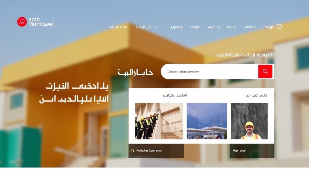 واجهة موقع عرب مقاول للبحث عن خدمات المقاولات في الكويت