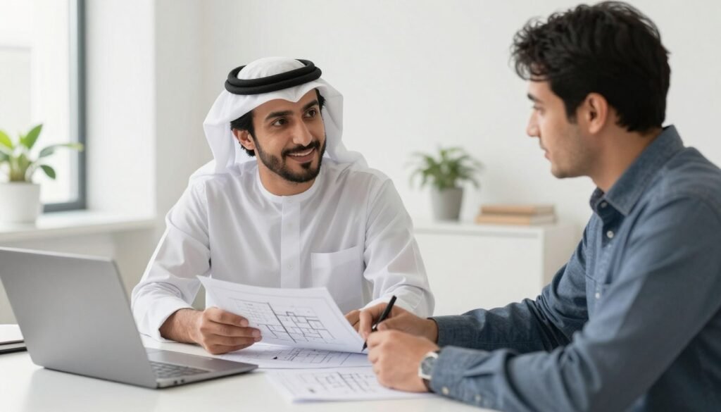 اجتماع مع مقاول لبناء منزل