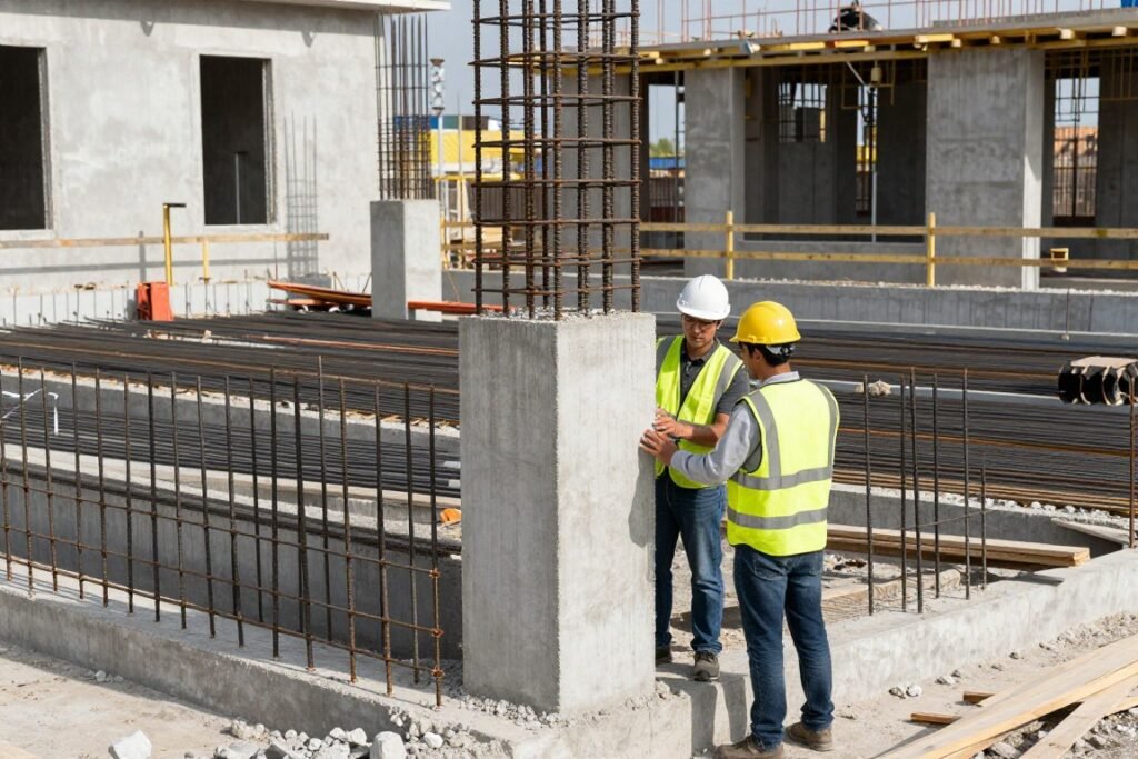مراحل تنفيذ القواعد والأعمدة في بناء هيكل اسود
